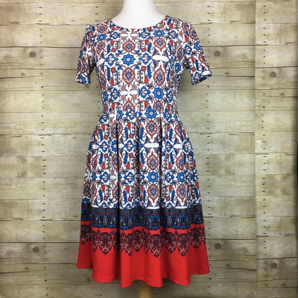 LuLaRoe Amelia Dipped Red White & Blue Dress Sz XL